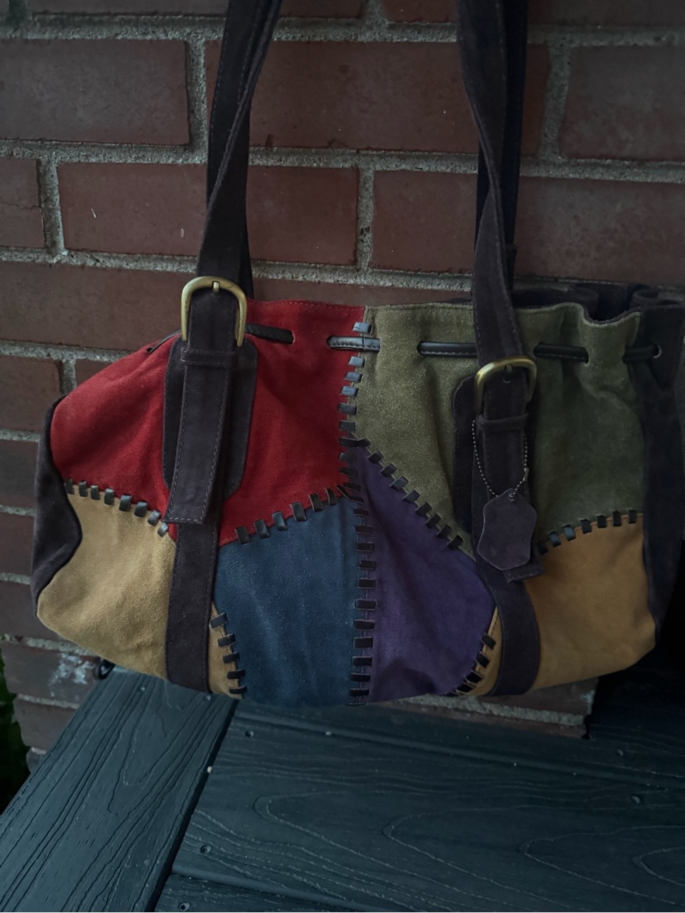Boho Artisan Vintage Suede Patchwork  Bag One of a Kind Detail Boho Western - Picture 2 of 8